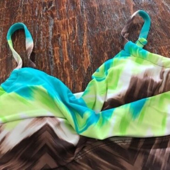 NWT * KIM ROGERS Swimsuit *Lime Brown Turquoise TANKINI Top + BIKINI Bottoms ~ S - Picture 3 of 7